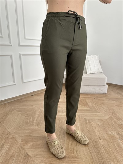 Beli Lastikli Duble Paça Pantolon Koyu haki