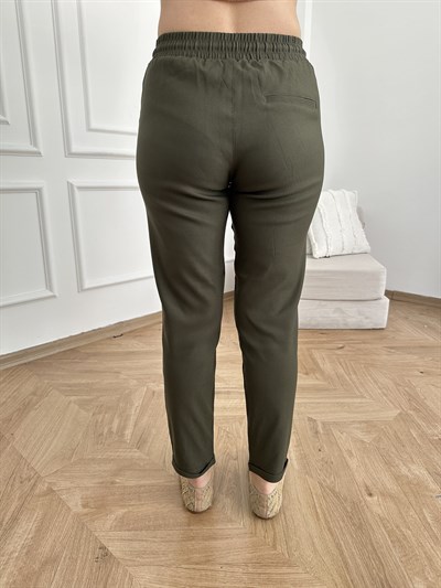 Beli Lastikli Duble Paça Pantolon Koyu haki