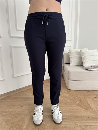 Beli Lastikli Duble Paça Pantolon Lacivert