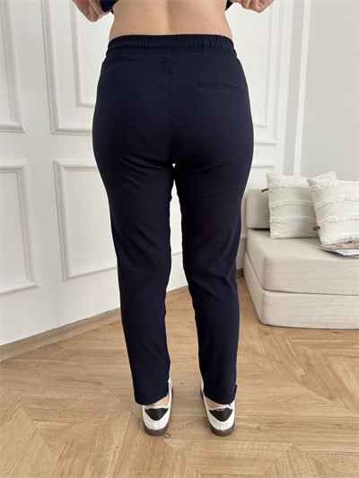 Beli Lastikli Duble Paça Pantolon Lacivert