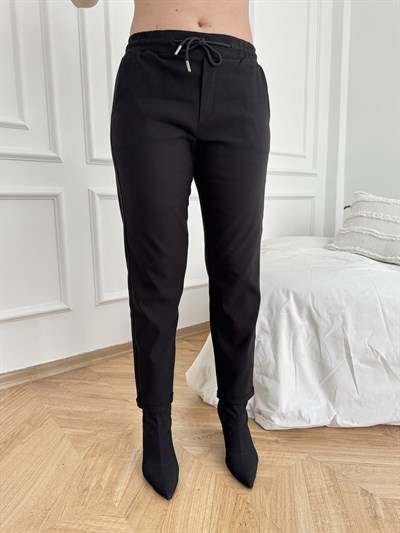 Beli Lastikli Duble Paça Pantolon Siyah