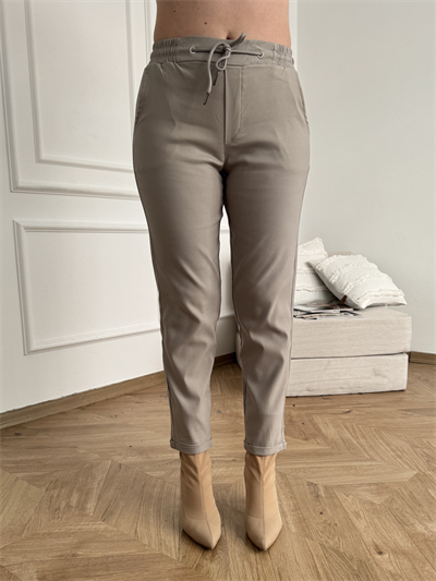 Beli Lastikli Duble Paça Pantolon Taş