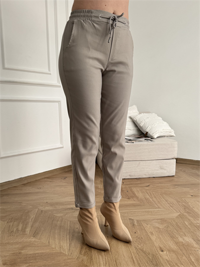 Beli Lastikli Duble Paça Pantolon Taş