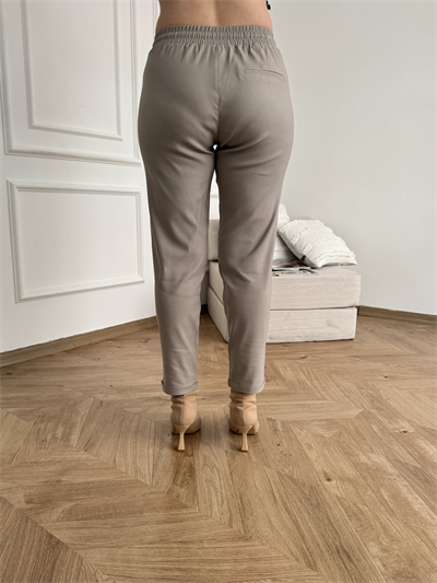 Beli Lastikli Duble Paça Pantolon Taş