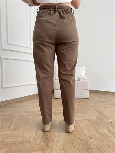 Beli Lastikli Kemerli Pantolon Acı kahve