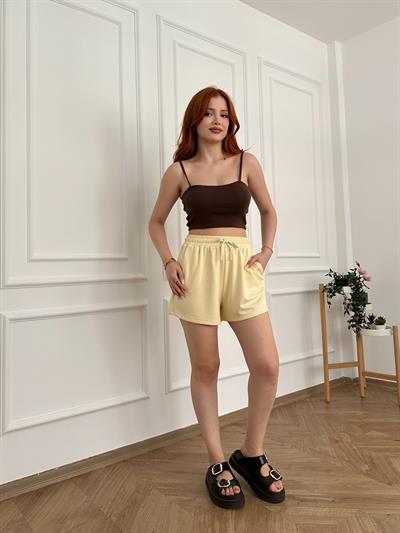Beli Lastikli Kısa Şort Sarı
