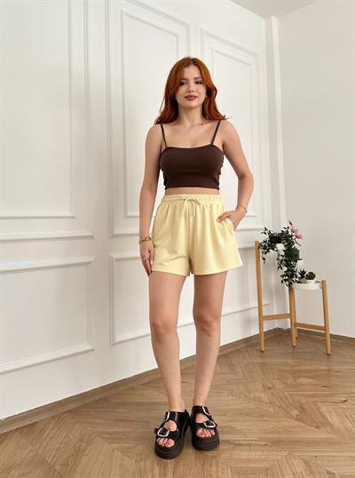 Beli Lastikli Kısa Şort Sarı
