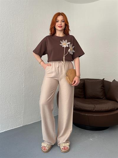 Beli Lastikli Pantolon Taş