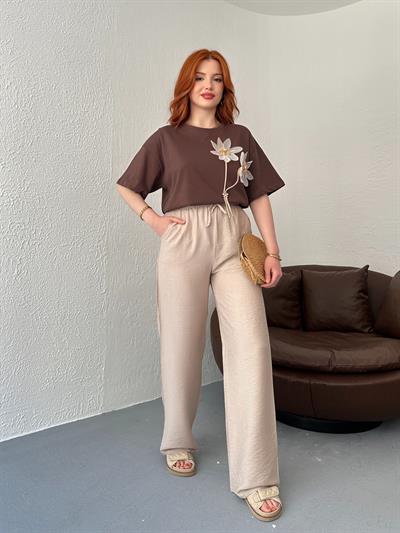 Beli Lastikli Pantolon Taş