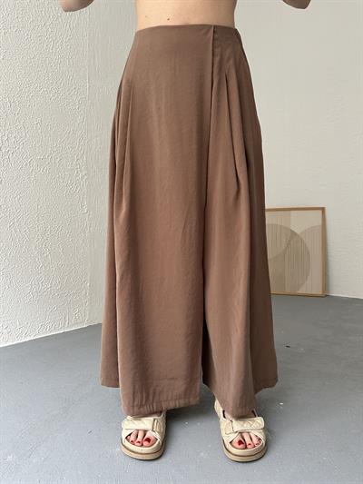 Beli Lastikli Pareo Pantolon Kahve