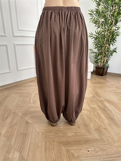 Beli Lastikli Şalvar Pantolon Kahve