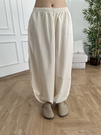 Beli Lastikli Şalvar Pantolon Taş