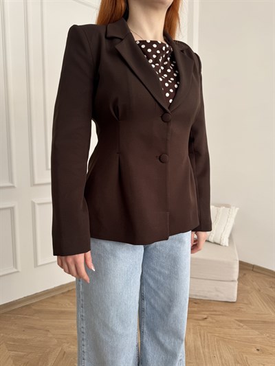 Beli Pensli Çift Düğme Ceket Kahve
