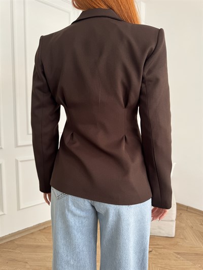 Beli Pensli Çift Düğme Ceket Kahve