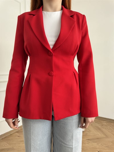 Beli Pensli Çift Düğme Ceket Kırmızı