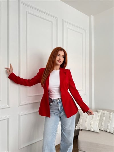 Beli Pensli Çift Düğme Ceket Kırmızı
