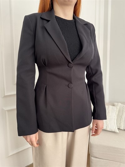 Beli Pensli Çift Düğme Ceket Siyah