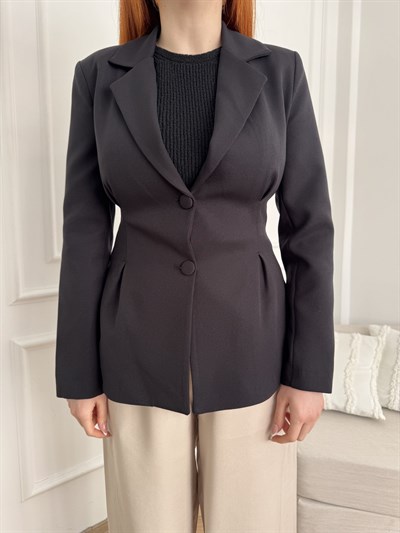 Beli Pensli Çift Düğme Ceket Siyah