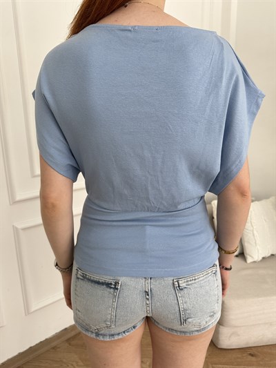 Beverly Hills Baskılı Yarasa T-shirt Mavi