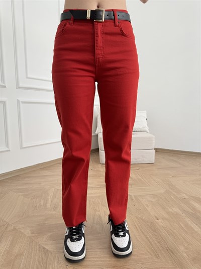 Bilek Boy Straight Pantolon Kırmızı