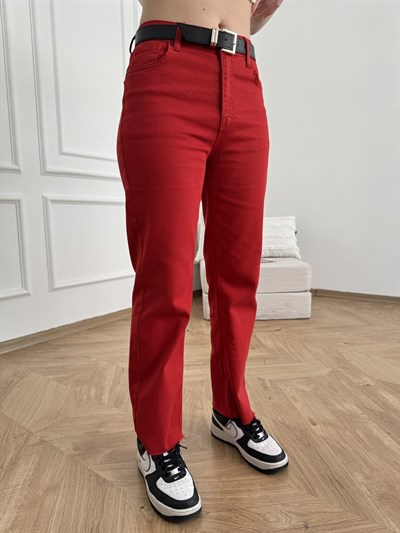 Bilek Boy Straight Pantolon Kırmızı