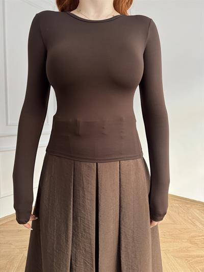 Bisiklet Yaka Basic Bluz Acı kahve