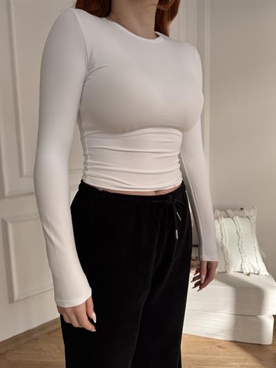 Bisiklet Yaka Basic Bluz Ekru