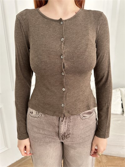 Bisiklet Yaka Basic Hırka Kahve