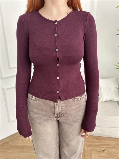 Bisiklet Yaka Basic Hırka Mor