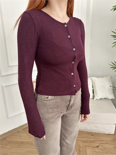 Bisiklet Yaka Basic Hırka Mor