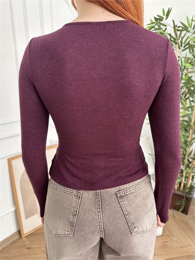 Bisiklet Yaka Basic Hırka Mor