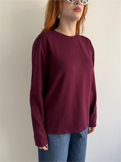 Bisiklet Yaka Basic Sweatshirt Bordo