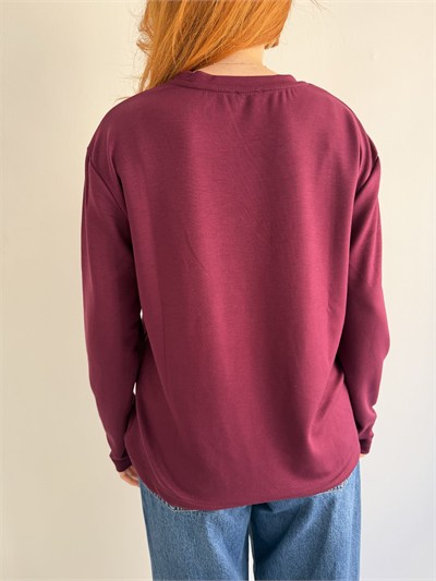 Bisiklet Yaka Basic Sweatshirt Bordo