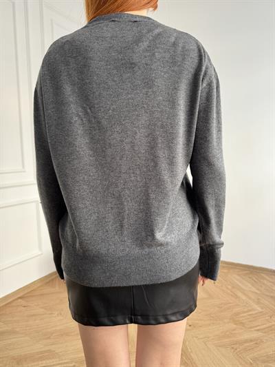 Bisiklet Yaka Basic Triko Füme melanj