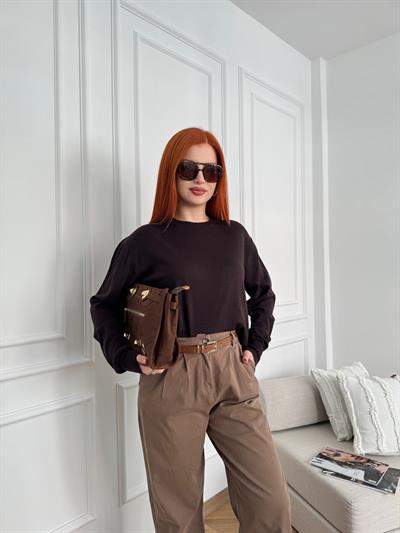 Bisiklet Yaka Basic Triko Koyu kahve