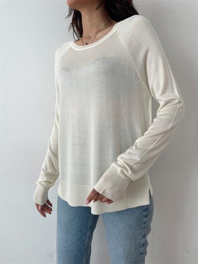 Bisiklet Yaka Basic Triko Krem