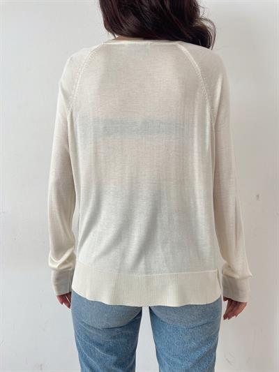 Bisiklet Yaka Basic Triko Krem