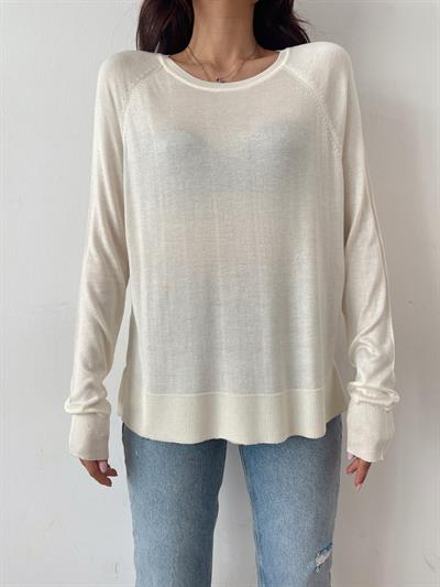 Bisiklet Yaka Basic Triko Krem