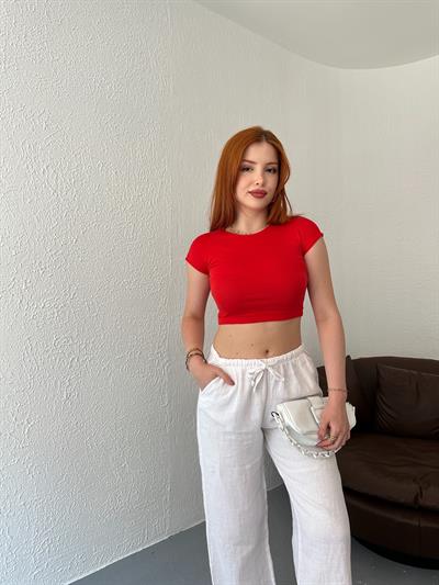Bisiklet Yaka Crop Body Kırmızı
