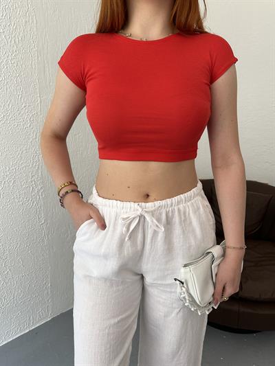Bisiklet Yaka Crop Body Kırmızı