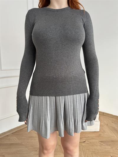Bisiklet Yaka Kolu Droplu Triko Koyu füme melanj