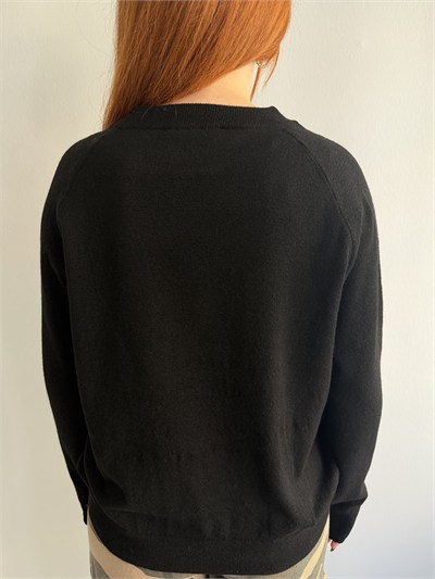 Bisiklet Yaka Reglan Kol Triko Siyah