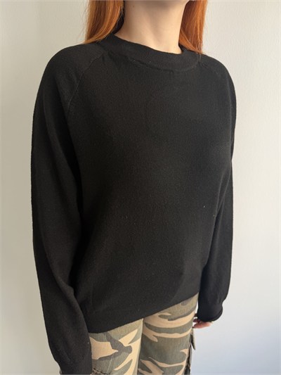 Bisiklet Yaka Reglan Kol Triko Siyah