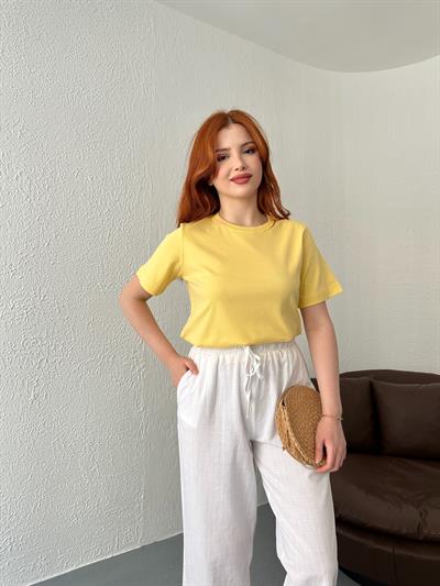 Bisiklet Yaka Tişört Sarı