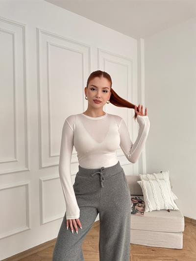 Bisiklet Yaka Uzun Kollu Body Beyaz