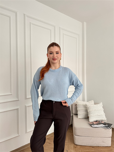 Bisiklet Yaka Uzun Kollu Triko Bebe mavi