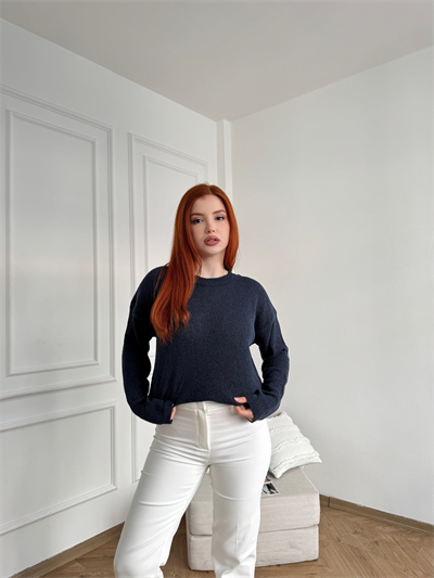 Bisiklet Yaka Uzun Kollu Triko Lacivert