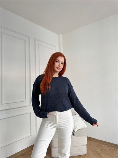 Bisiklet Yaka Uzun Kollu Triko Lacivert
