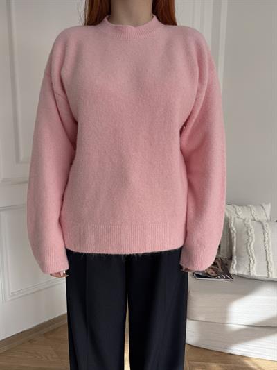 Bisiklet Yaka Yumoş Şardonlu Kazak Pembe