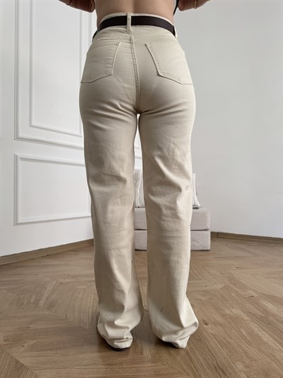 Bol Paça Kemerli Pantolon Bej